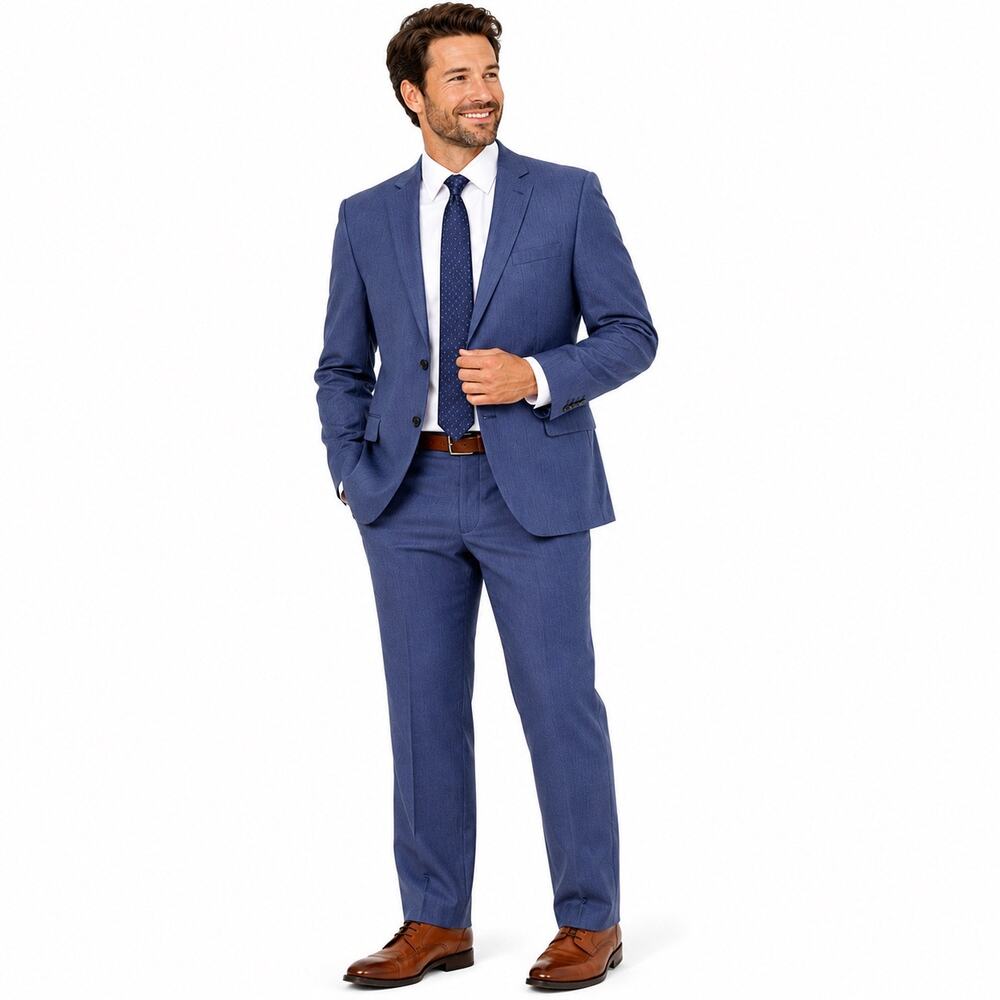 NEW JF J. Ferrar Slim Fit Blue Suit 46R Mens 2 Button Stretch Career Wedding